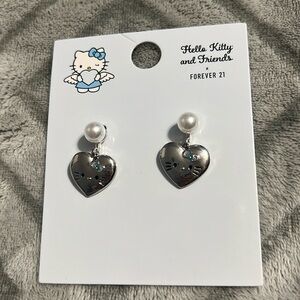 Hello kitty blue angel faux pearl silver earrings!